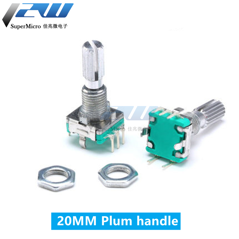 5PCS/LOT 20 Position 360 Degree Rotary Encoder EC11 w Push Button 5Pin Handle Long 15/20MM With A Built In Push Button Switch: black