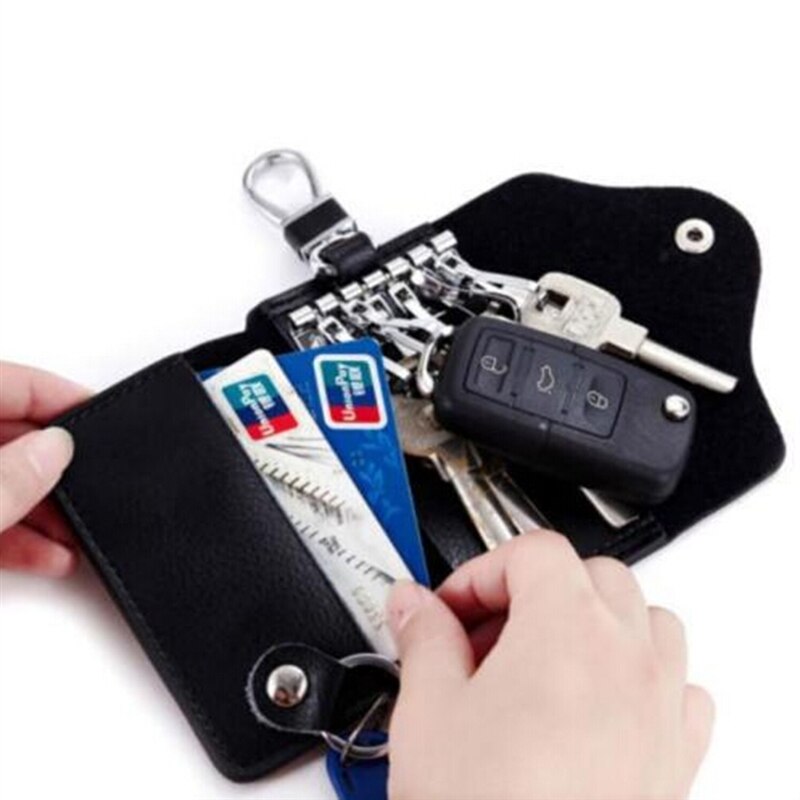 Genuine Leather Keychain Men Women Key Holder Organizer Pouch Cow Split Car Key Wallet Housekeeper Key Case Mini Card Bag