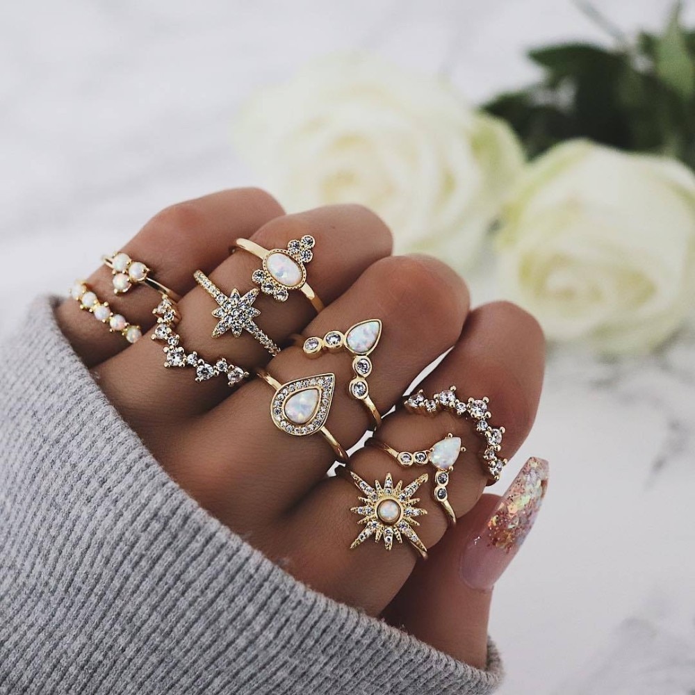 10 Stijlen Vintage Gold Knuckle Rings Set Voor Vrouwen Punk Resin Stone Midi Vinger Ringen Vrouwelijke Turkse Boho Sieraden Bague femme