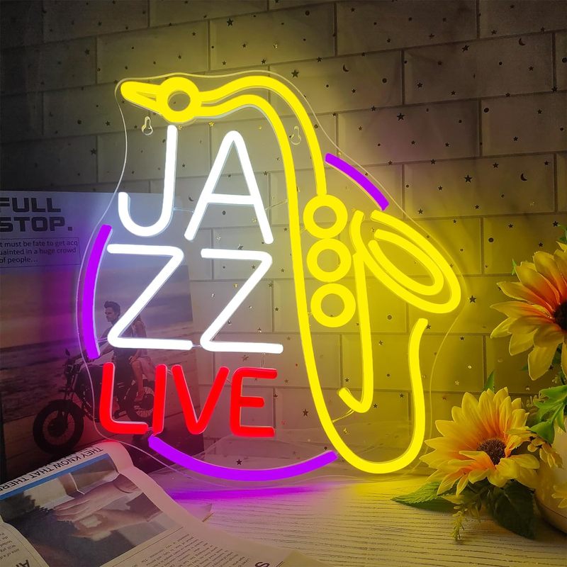 Enseigne au néon LED Jazz Saxophone, lumières à intensité variable, musique en direct, décoration murale, enseignes d'art, décoration de chambre, studio, bar, club, fête: Bleu