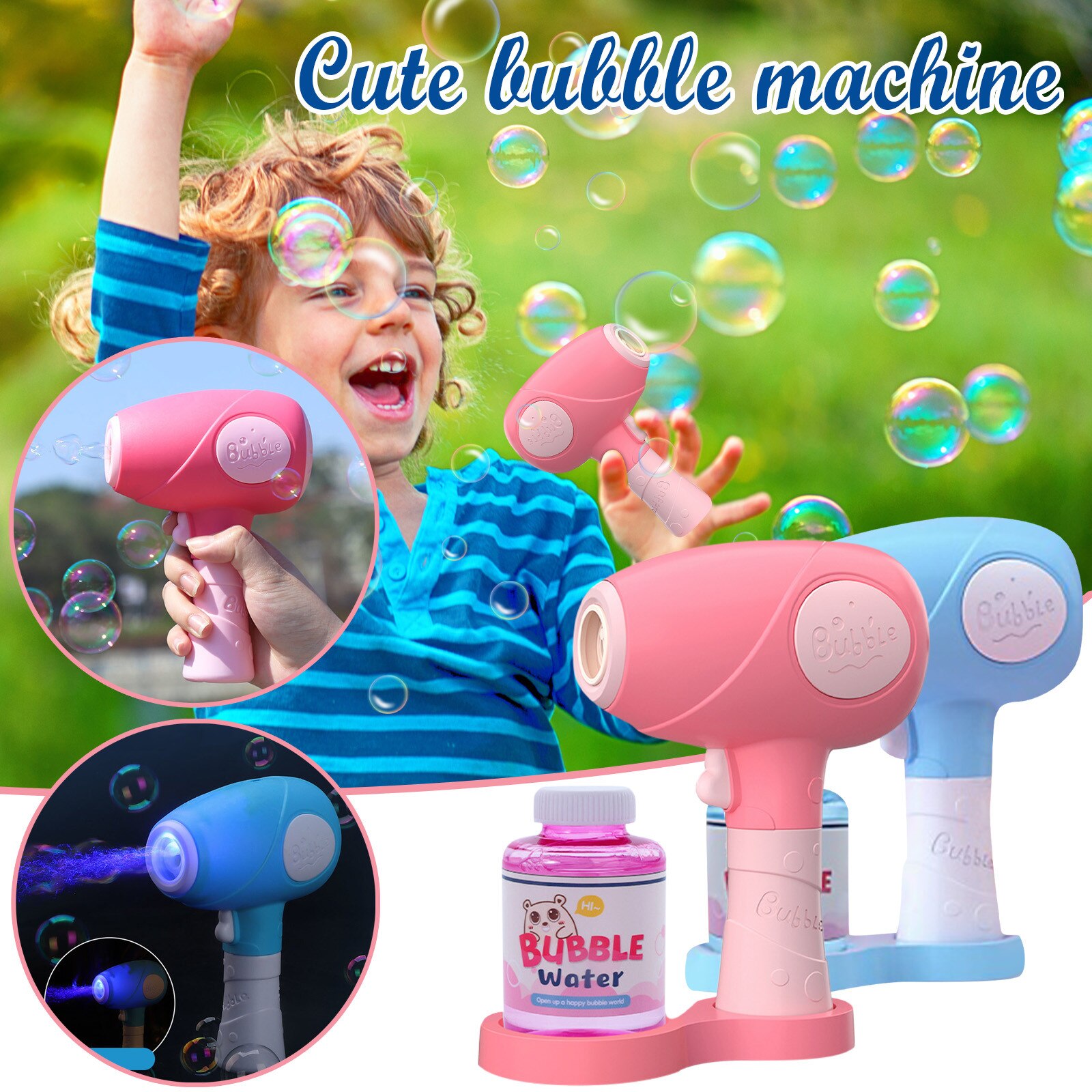 Juguetes para niños de 75ml, soplador automático de máquina de burbujas para , juguete al aire libre de verano para chico, secador de pelo, burbujas