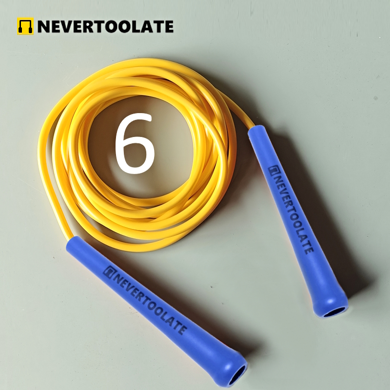 6mm thick PVC jump rope 140 gram 80A with core thread vinyl cord rope 15.5cm long handle NEVERTOOLATE hitt exercise fitness: light yellow