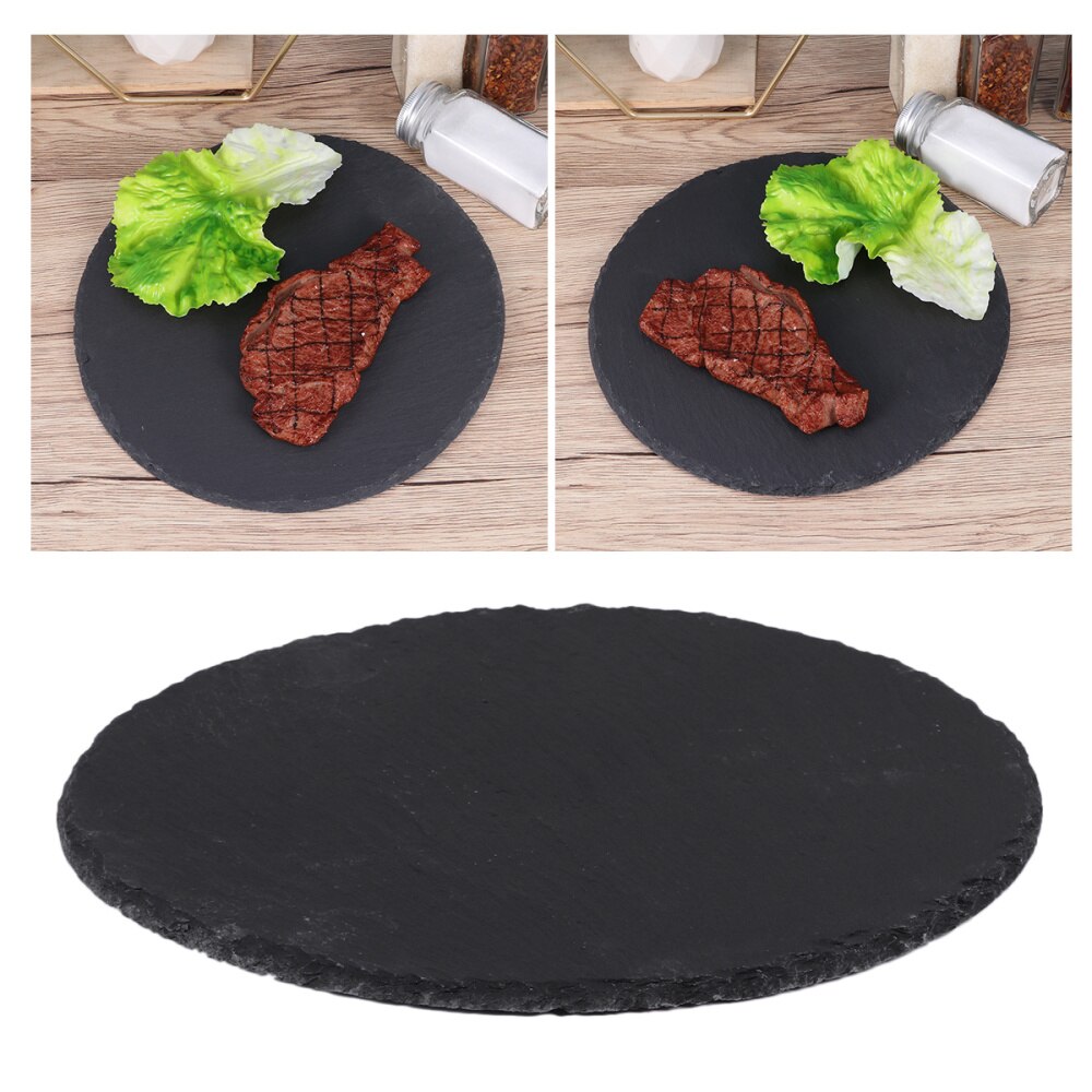 1pc naturliga skiffer tallrik restaurang biff sushi display maträtt svart slabstone grillpanna bankett tallrik serveringsrätt  (25cm runda)