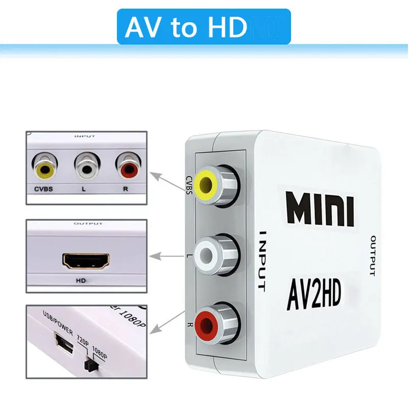 1080P RCA AV Zu HDMI-kompatibel HD zu AV Verbund Adapter Konverter AV2HD Audio Video Kabel CVBS AV Adapter mit USB Kabel