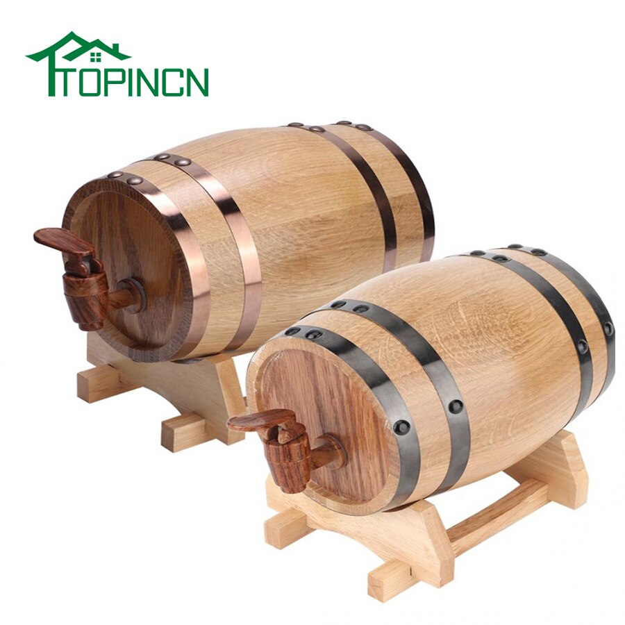 Household Wooden Beer Barrel Oak Wood Wine Barrel With 4 Brackets Keg and Tap Wine Brewing Equipment Home Portable Bar Tools