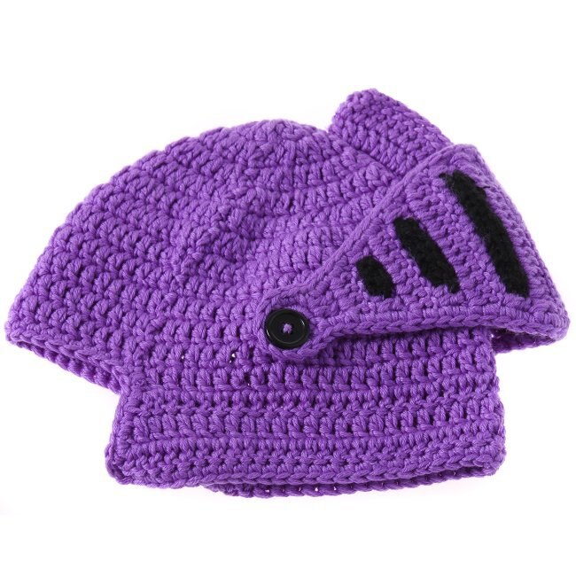 Roman Knight Helmet Caps Winter Warm Hats For Family Novelty Handmade Knit Hats Father Kids Beanies Cap Party Mask: purpleadult