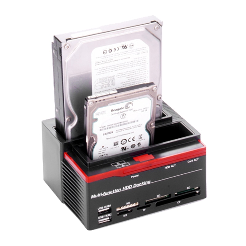 SATA IDE Docking Station 2,5/3,5 "SATA IDE HDD estación de acoplamiento 2 puertos USB 2,0 Hub/MS/M2/XD/CF/SD/lector de tarjetas TF US/EU/Reino Unido