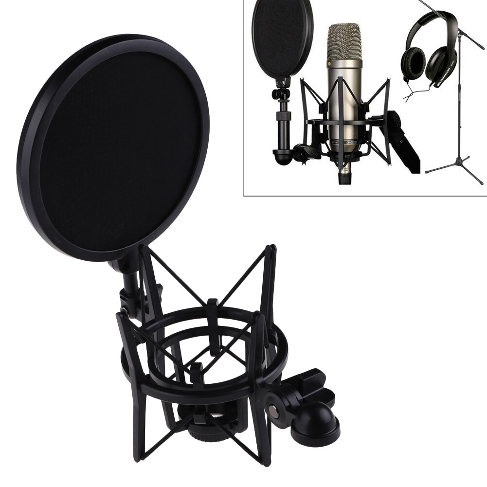 Microphone Mic Shock Mount with Pop Shield Filter Screen adjustment and precise positioning mic stand holder