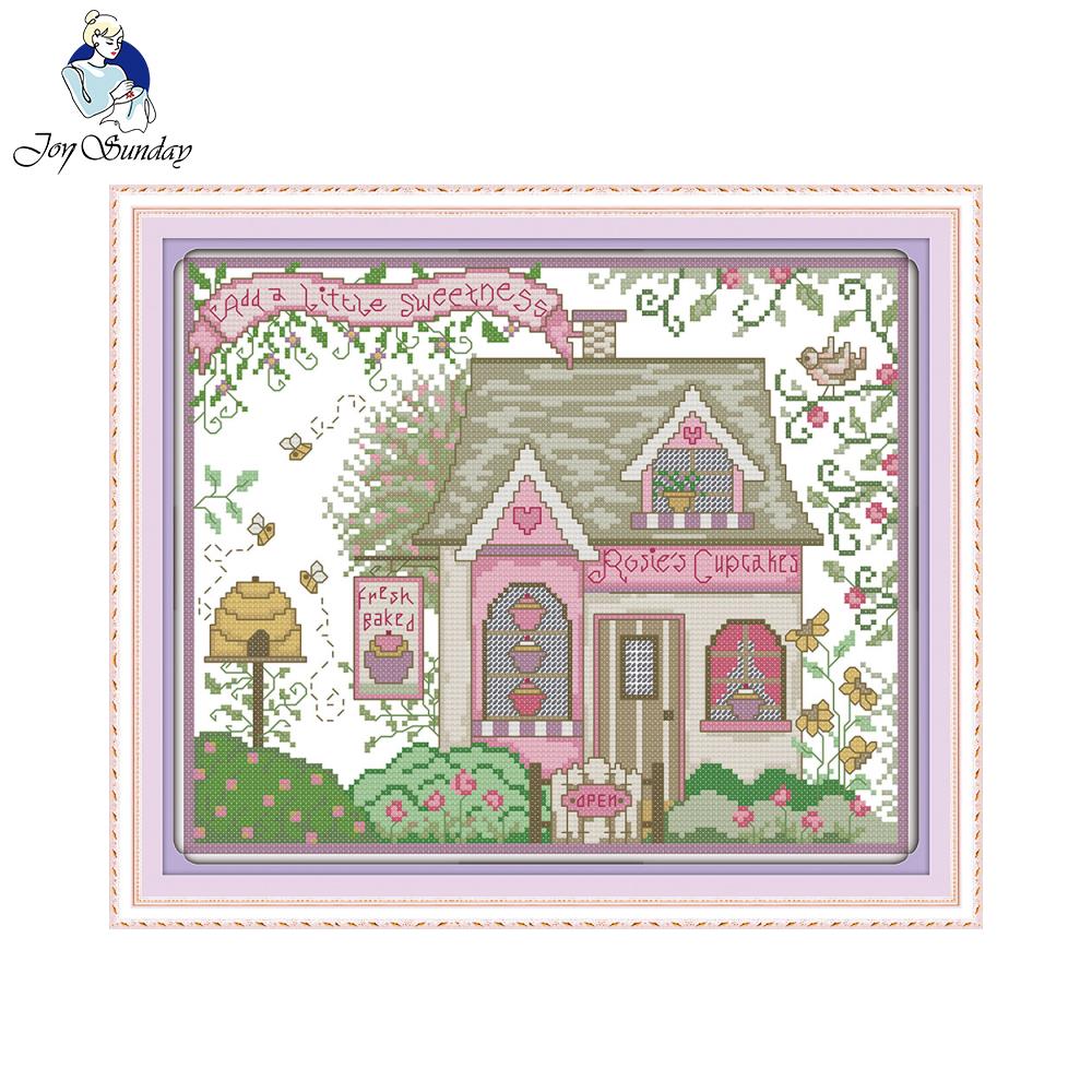 Joy Sunday scenic style Tea house cross stitch scenery patterns free counted or stamped for kids Christmas