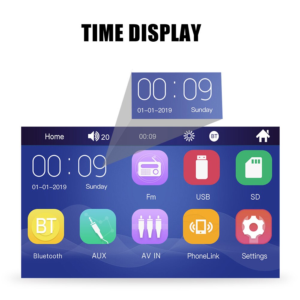 7in Car MP5 Player Bluetooth Stereo USB AUX FM Touching Screen Remote Control Radio QJY99