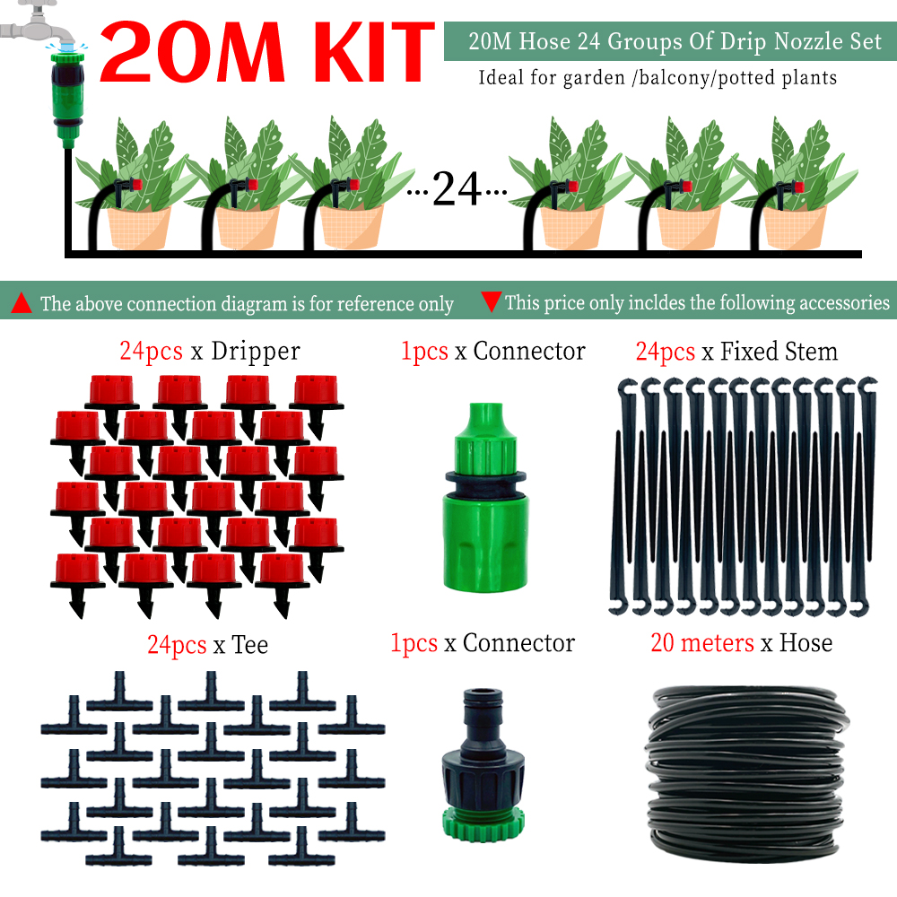 Greenhouse 10M-30M DIY Drip Irrigation System Automatic Watering Garden Hose Micro Drip Watering Kits with Adjustable Drippers: WHITE