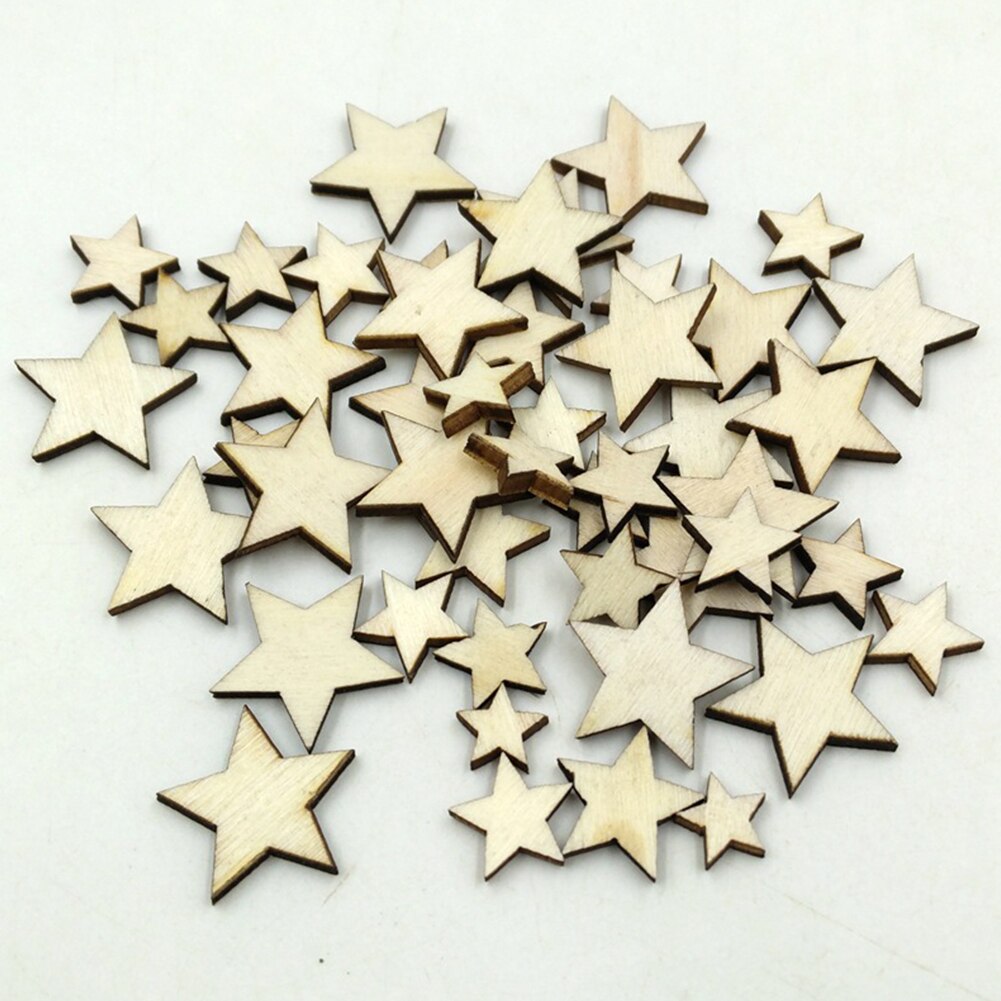 Suministros decorativos de mezcla de tamaños hechos a mano, de estrellas de madera con grafiti, adornos artesanales DIY, botones de Scrapbooking, peso ligero