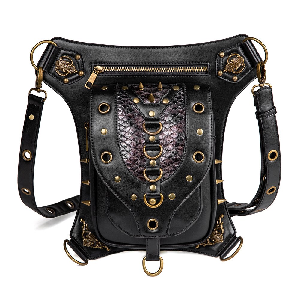 Women's bag punk one shoulder messenger rivet skull outdoor multifunctional waist bag