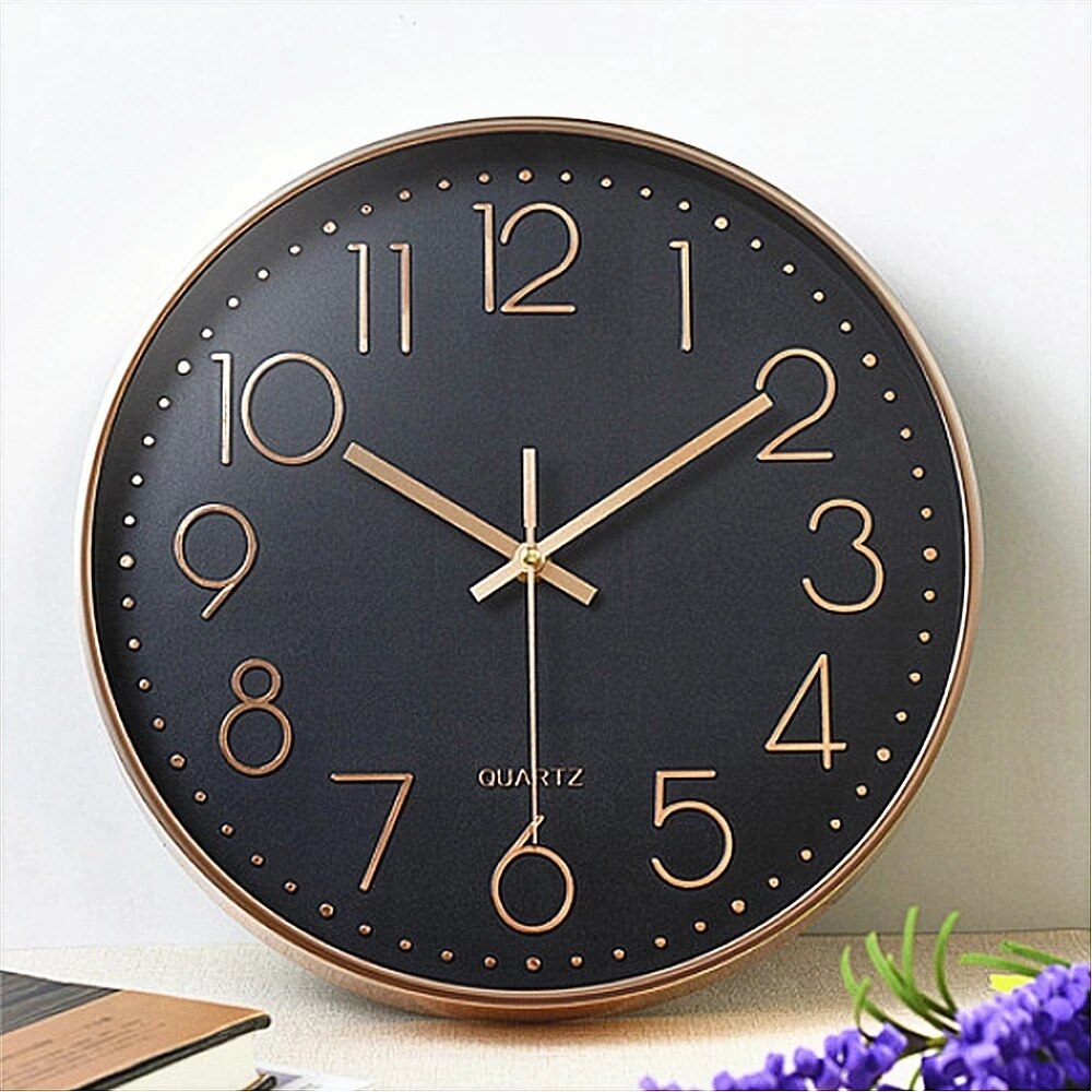Quartz Wall Clock Rose Gold Silent Hanging Clock 10 Inch Digital Horloges for Office Living Room Nordic Wall Watch Decor: Rose Gold Black