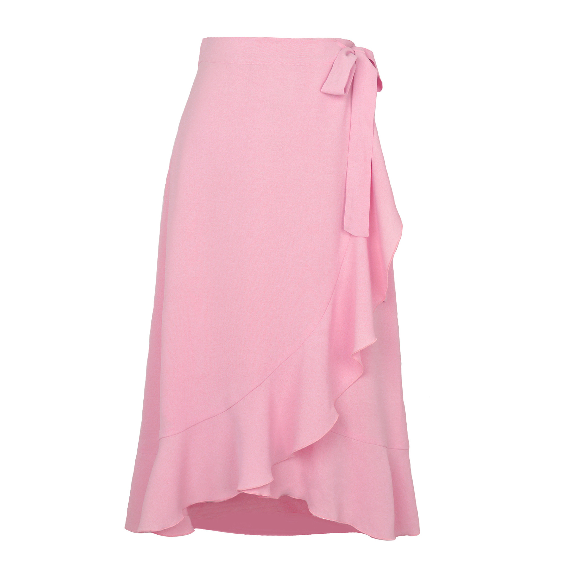 Long Skirts For Womens Summer Lace Up Ruffles Solid Color High Waist Bodycon Skirt Female Casual Chiffon Skirt: S / Pink