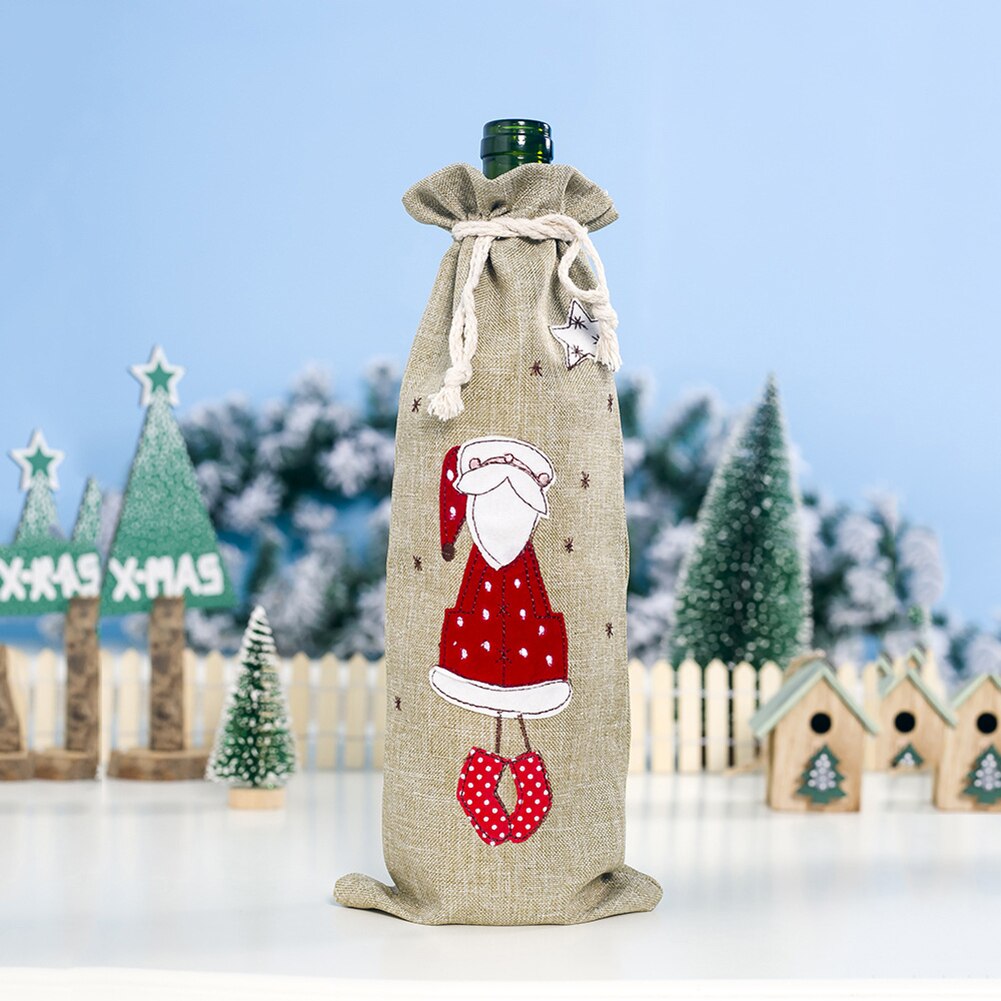 Xmas Santa Angel Drawstring Wine Bottle Cover Champagne Bag Party Decor