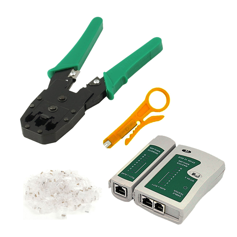 Elisona 4pcs Network Crimper Cable Tester Wire Stripper RJ45 rj 45 Modular Plug Network Lan Connector Crimping Tool Crimp Kit