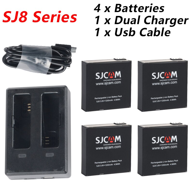 Originele SJCAM 4x Batterij En 1x Dual Charger Voor SJCAM SJ4000 SJ5000 SJ5000X M10 M20 SJ6 SJ7 SJ8 Pro SJ9 SJ10 PRO SJ10X Actie Camera