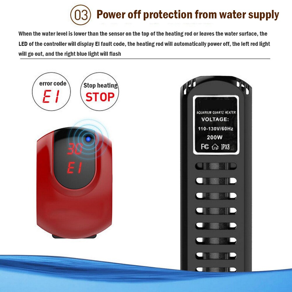 Mini PTC Aquarium Heating Rod 200W 110v Water Submersible Fish Tank Heater Automatic Adjustable Thermostat Aquatic Pet Supplies: Default Title