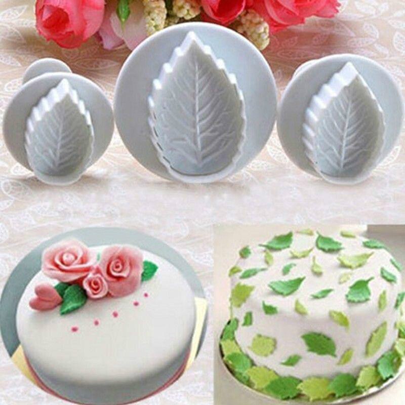 3 Stks/set Cake Rose Leaf Plunger Fondant Decorating Sugar Craft Mold Cookie Biscuit Cutter Cake Decorating Gebak Cake Gereedschap