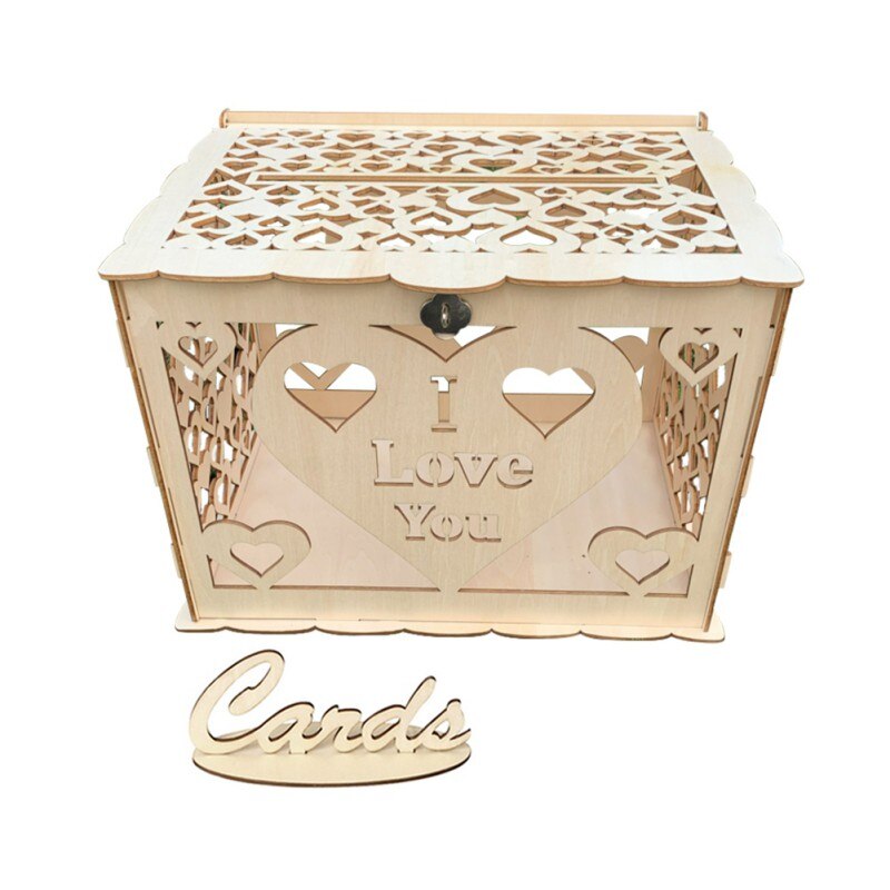 DIY Delicate Rustic Wood Card Box Wedding Card Box With Card Sign Wedding Anniversary Party Decorations Hollow: A3