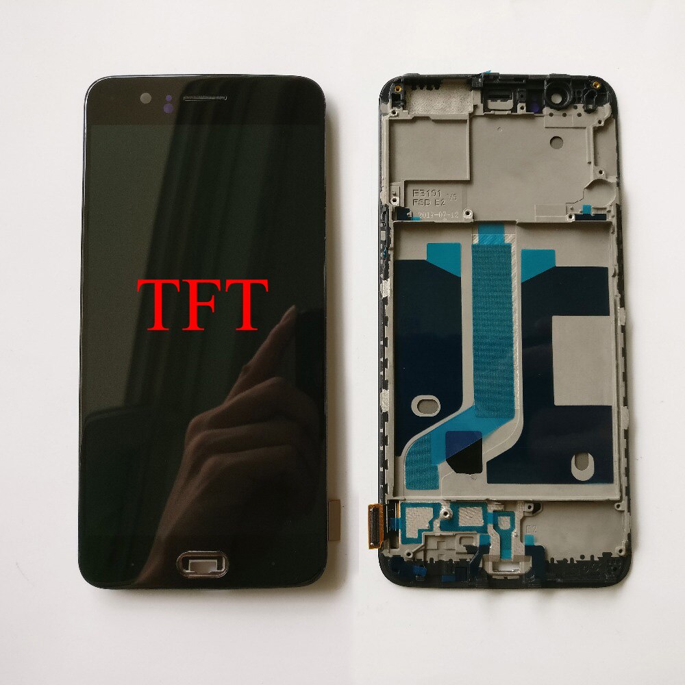 Original 5.5 "för oneplus 5 1+ 5 a5000 one plus fem lcd pekskärm digitaliseringsenhet med ram / batterilock: Svart tft