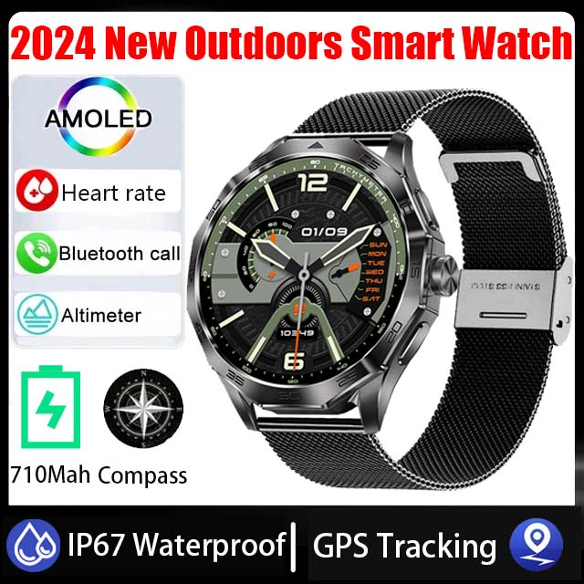 2024 nowy męnarty Smartwatch HD Bluetooth połączenie 1.85-calowy 360*360 AMOLED ekran HD 710Mah GPS tor kompas wodoodporny męnarty Smartwatch: Czerwony
