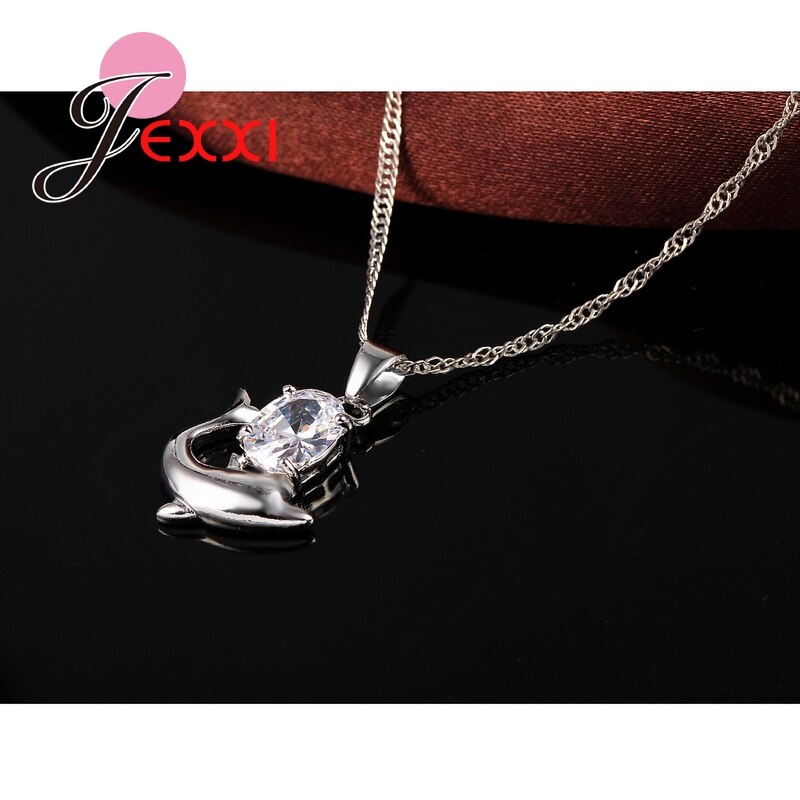 jolie CZ cubique zircone ensemble de bijoux 925 en argent Sterling romantique dauphin pendentif collier et boucles d'oreilles ensemble