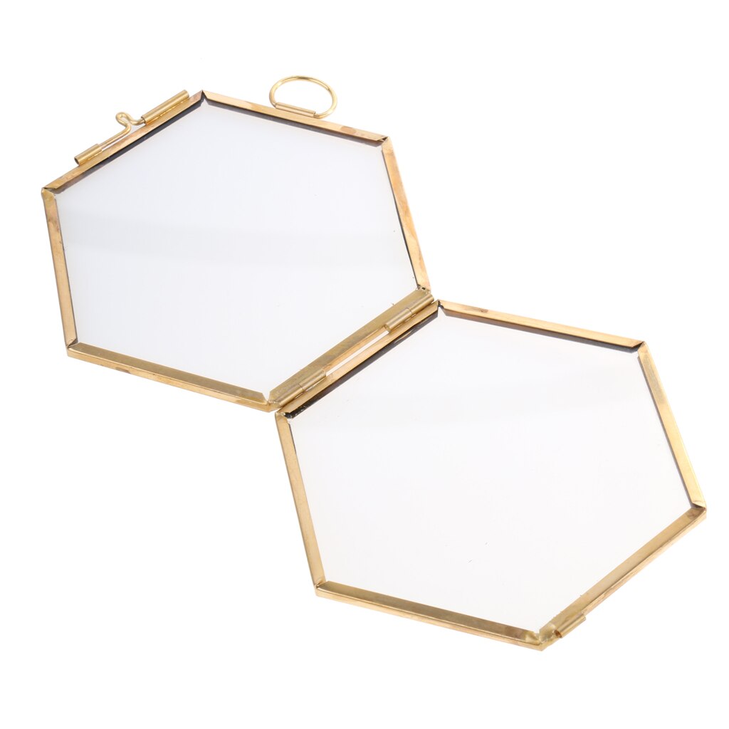 Hanging Metal Glass Vintage Hexagon Photo Picture Frame Keepsake for Home Decoration 8.8x8.5cm - Gold/ Black: copper