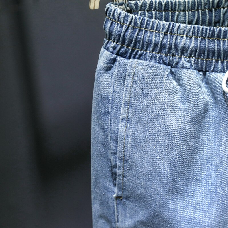 Pantalones vaqueros bombachos para hombre, vaqueros de cintura elástica, color azul claro, talla grande 5XL, 6XL, 7XL, novedad de otoño,