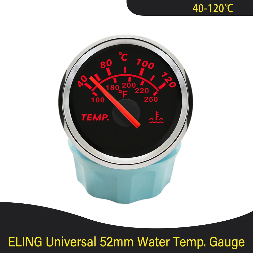 Wasserdichter Marine 52 mm Wassertemperaturanzeige Temperaturmesser 40–120 ℃ mit roter Hintergrundbeleuchtung für Auto, Stiefel, LKW, Universal-, 12 V, 24 V