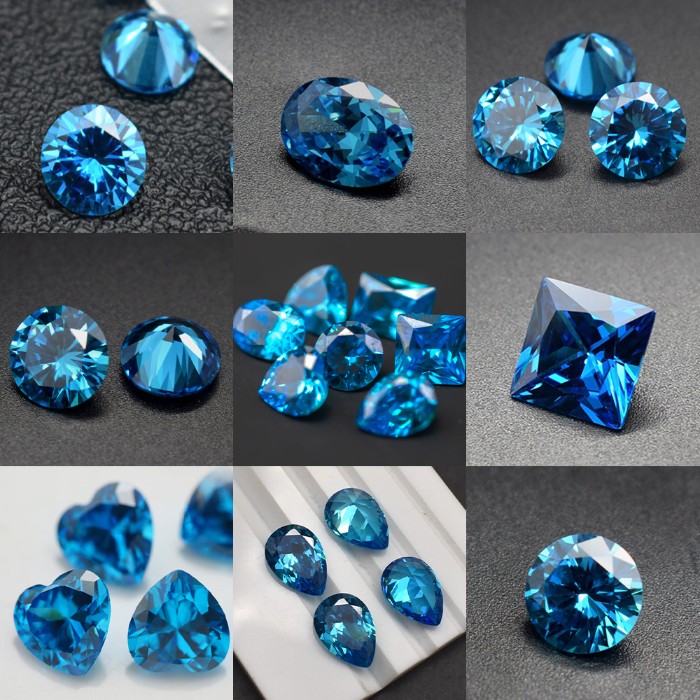 Corindón Ceilán mar azul zafiro gemas forma Circular cojín facetado corte suelto aguamarina piedras preciosas conjunto caja de