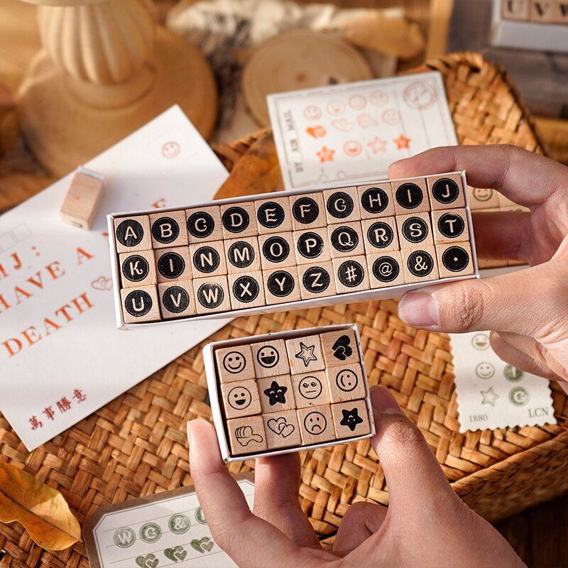Sellos de goma de madera con letras del alfabeto, juego de decoración para diario, manualidades, álbum de recortes, fabricación de tarjetas