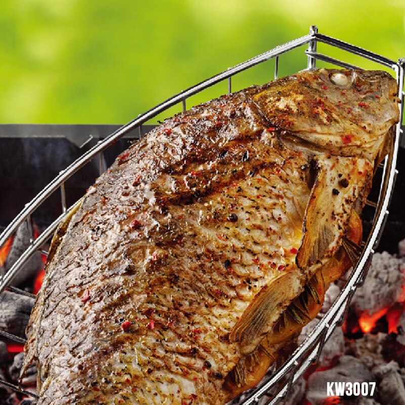 1 stücke Dauerhafte Eins Fisch Grillen Korb w/Schwarz Holz Griff Fisch Grill Gestell BBQ Grill Korb für Einzigen Fisch KW3007