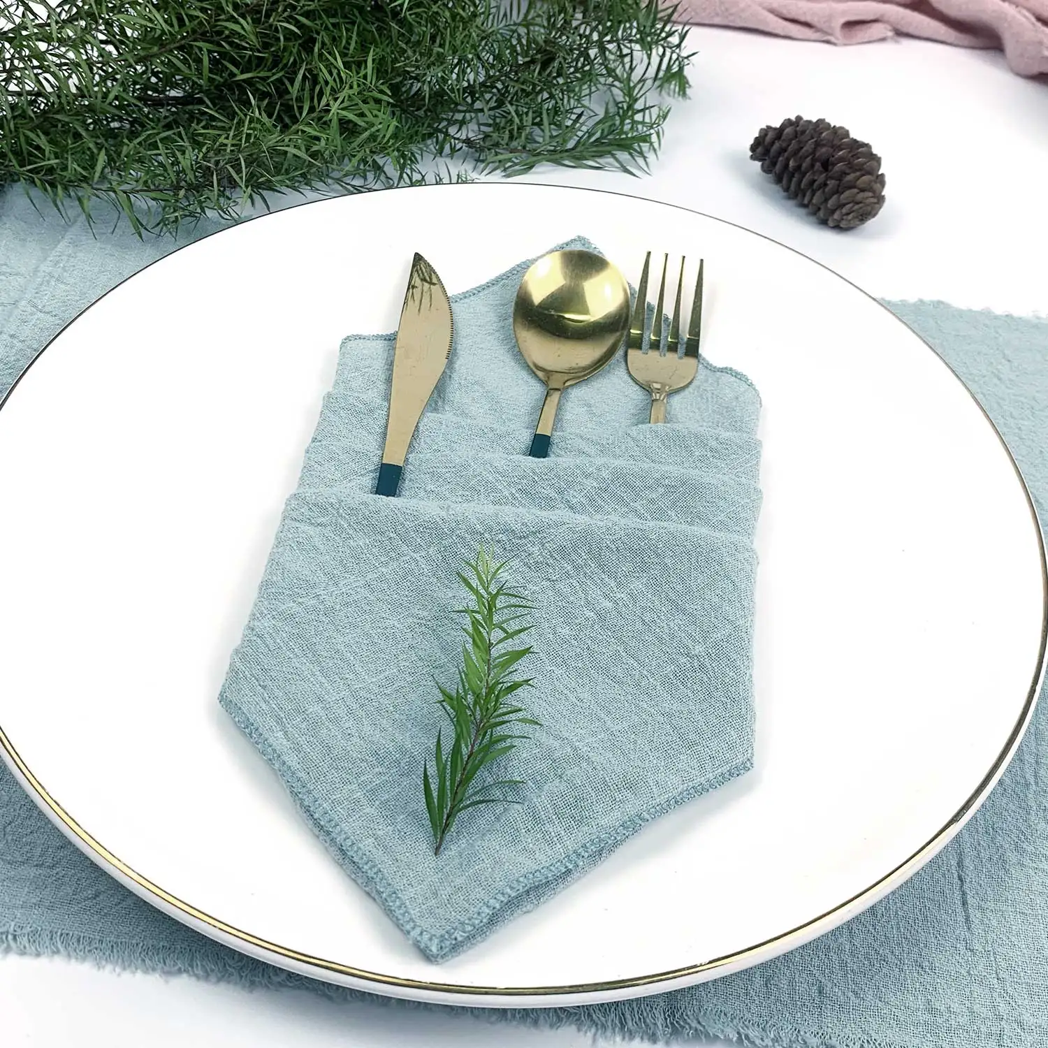 Set van 6 katoenen stoffen servetten gaas saliegroen 30x30cm voor bruiloft decoratie dagelijks gebruik diner theedoek tafel feestservetten