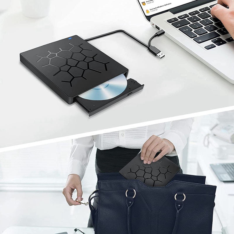 Lecteur de DVD externe, graveur de CD DVD USB 3.0 pour ordinateur portable, lecteur de disque optique de Type C CD/DVD ROM +/-RW avec 4 Ports USB