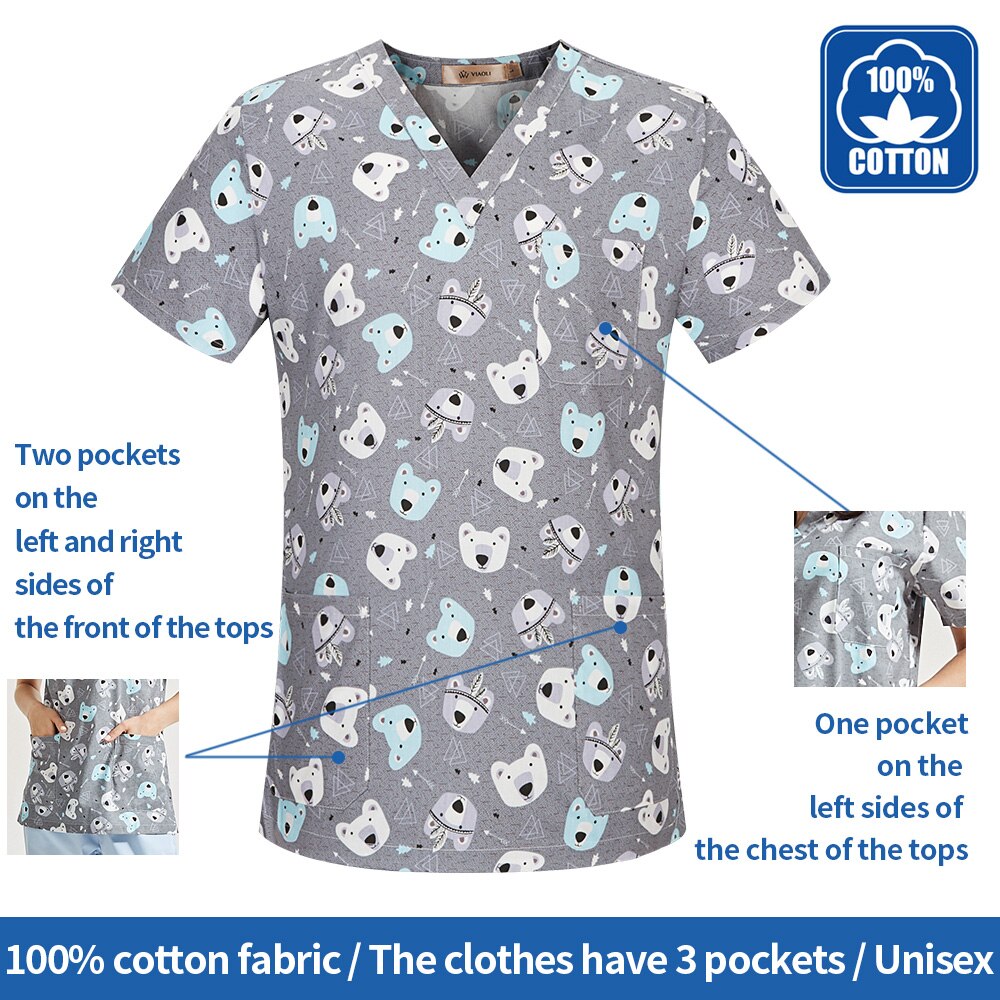 Vêtements de travail de toilettage pour animaux de compagnie impression de bande dessinée scrubs hauts spa salon de beauté hauts/pantalons/ensemble gommages vêtements de travail nettoyant uniforme