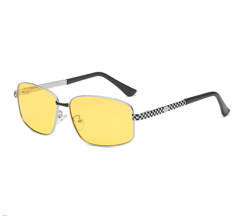 Kaixing polariserede kørebriller gule linser mænd kvinde vintage solbriller med briller tilbehør antirefleks  uv400: Nattesyn-sølv