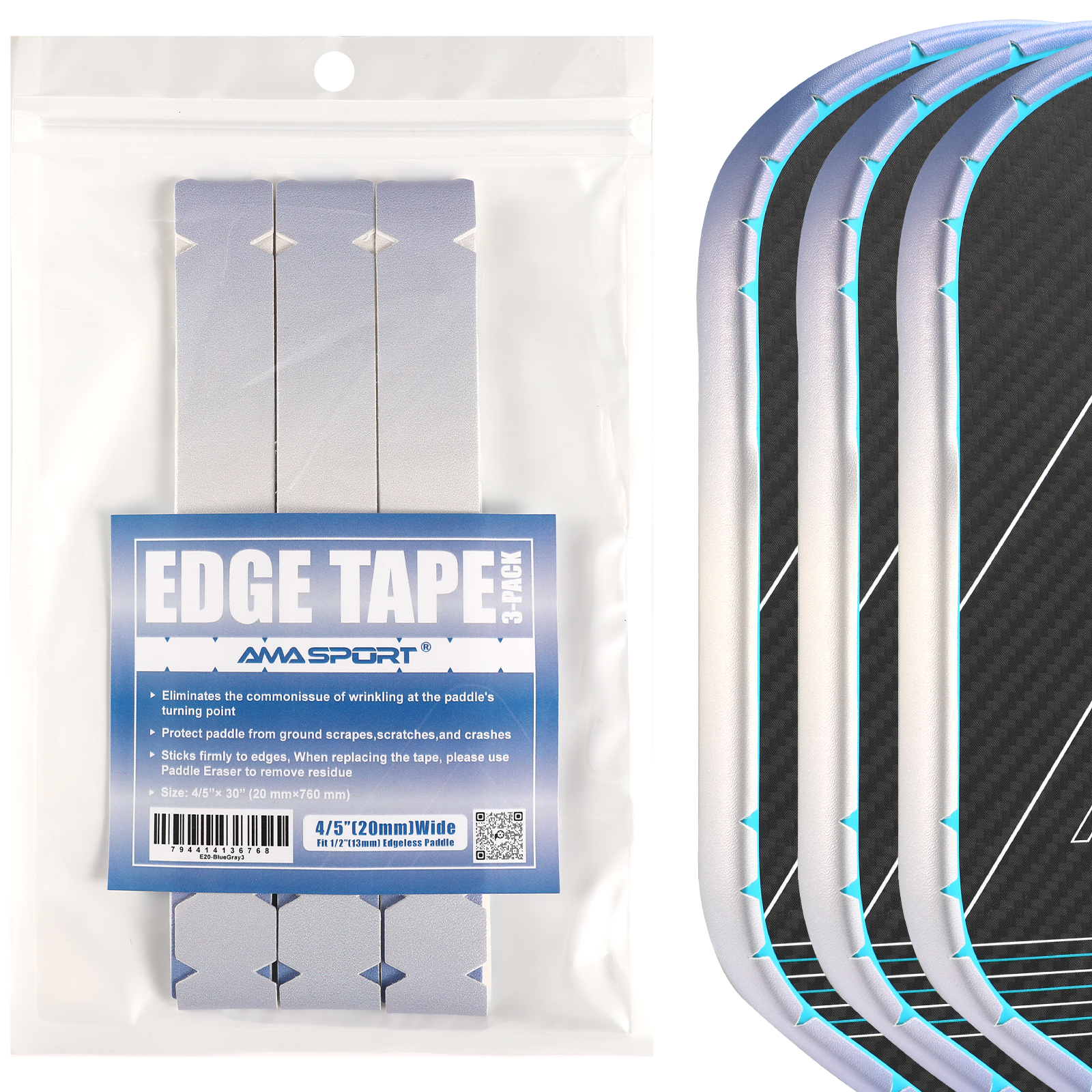 AMA SPORT Pickleball Paddle Protection Tape Gradient Color-Racket Edge Protection Tape -Fit Perfectly Curved Edge -No Wrinkling: Blue
