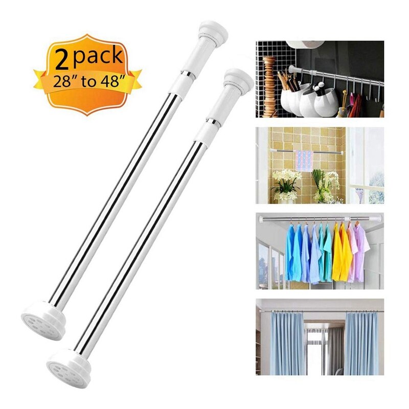 Tension Rod 28 to 48 Inches - Stainless Steel 1 Inch Round Shower Tension Rods Tension Curtain Rod Spring Tension Rods Adjustabl