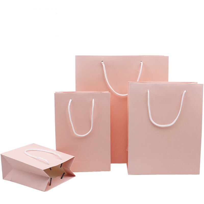 20 Pcs/Lot Natural kraft Brass paper bag with handle Pink Wedding Party Favor Paper Bags Jewelry Bags & Pouches