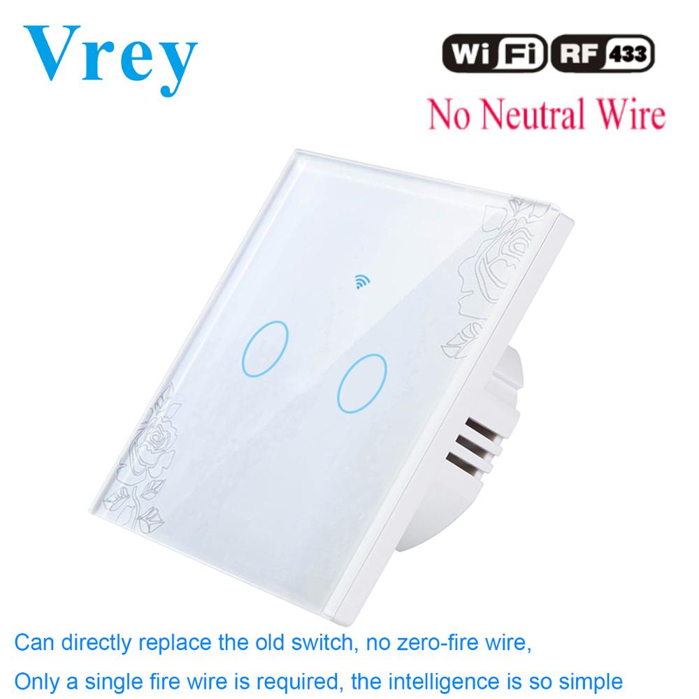 Single FireWire WIFI Smart Touch Switch Wireless Remote Light touch Wall Switch Crystal Glass Panel Works With Alexa Google Home: VR-WIFI-RFSFW-02 L