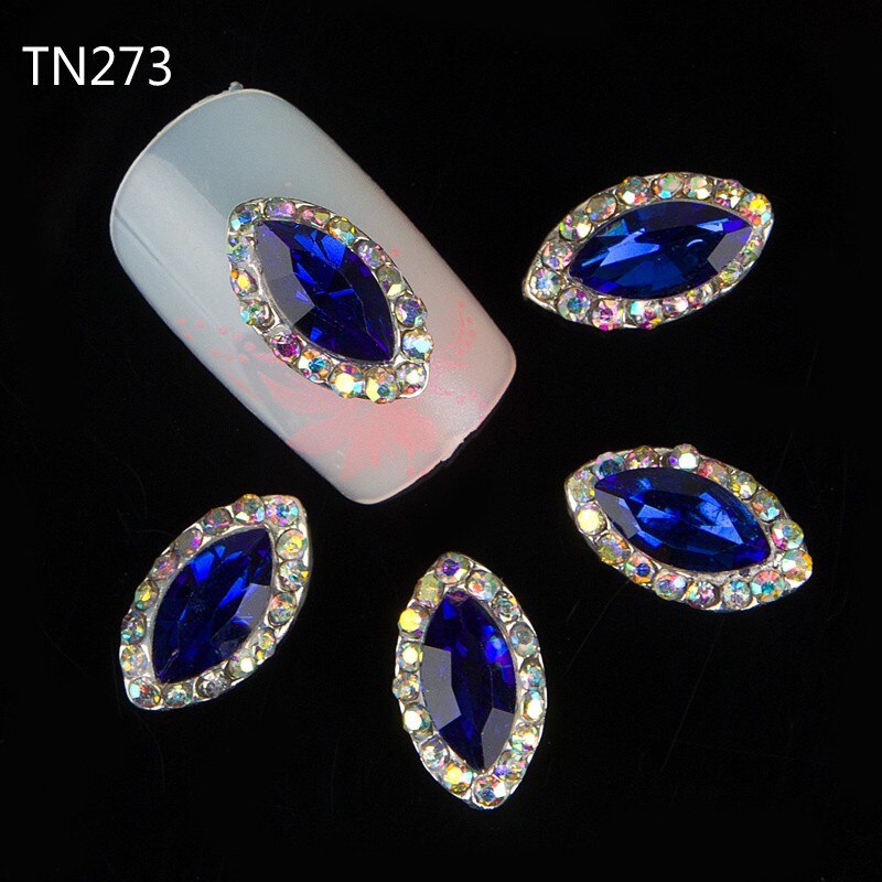 10 Pcs 3D Marquise Blue Crystal Studs Voor Nagels Paard Oog Silver Alloy AB Steentjes Decoraties Nail Art Supplies TN273