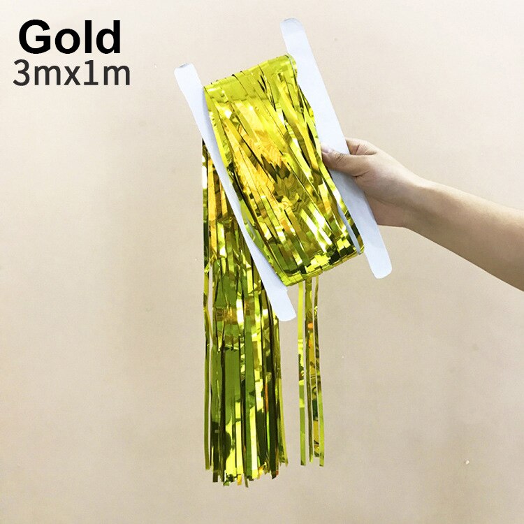 3M Gold Pink Rainbow Sequin Backdrop Foil Fringe Tinsel Curtain Wedding Birthday Party Rain For Decoration PSC55: 3M-Gold