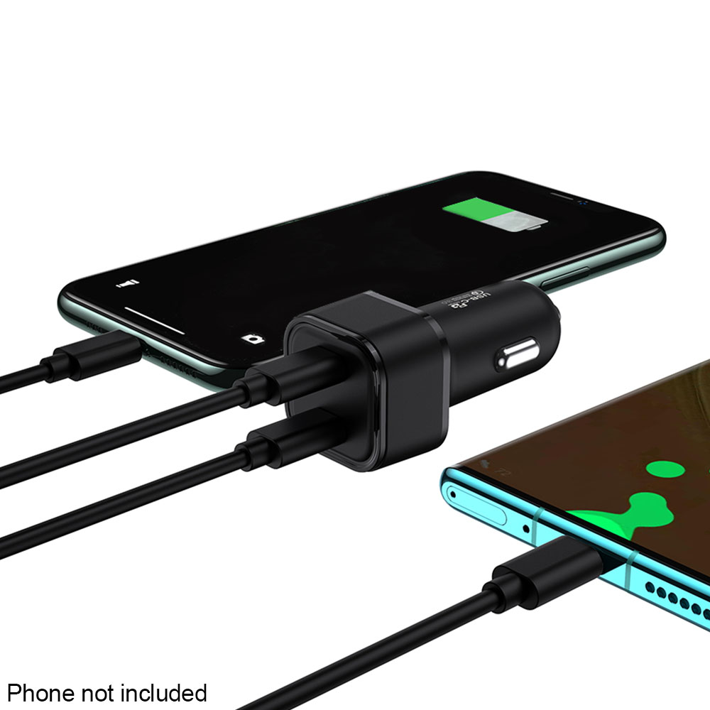 Universelles kfz-ladegerät für mobiltelefone, dual-ladeadapter typ c/pd, schwarz , 40w reise-schnellladeadapter mit kontrollleuchte, zubehör