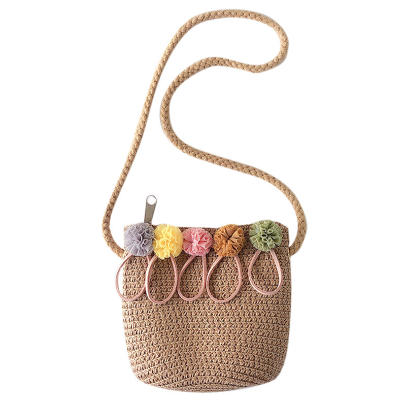 Handgefertigte mädchen-schultertasche aus stroh mit blumenmuster, umhängetasche, schlüssel- und münzfach, süße prinzessinnen-handtasche, 5 2022: khaki