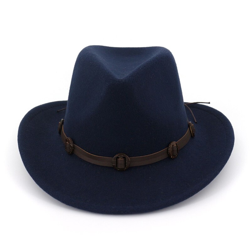 Western Cowboy Cowgirl Fedora Hats with Leather band Men Women Wide Brim Sunhat Felt Jazz Panama cap Trilby Party Fedoras