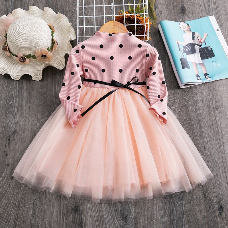 Girls Autumn Winter Long Sleeve Dress Polka Dot Dress Princess Baby Dress Toddler Cute Dress for Kids Tutu Long Sleeve Dress: Dress 1 / 12M