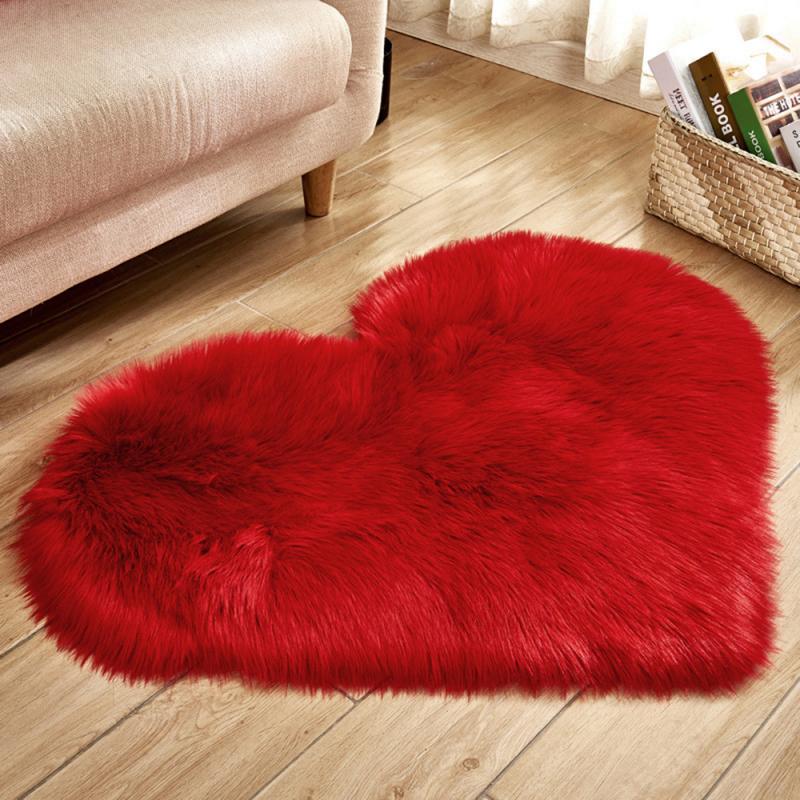 Multifunction Kitchen Bathroom Bedroom Living Room Fluffy Artificial Wool Sheepskin Hairy Love Heart Rugs Household Accessories: red