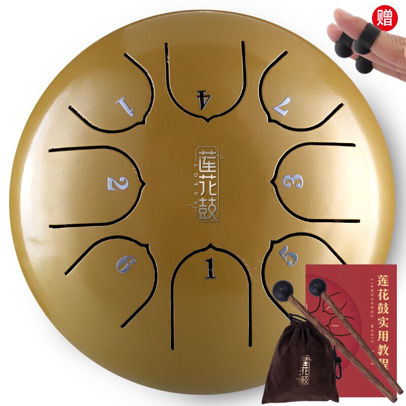 Tongue Drum 6 Inch Steel Tongue Drum 8 Tune Hand Pan Drum Tank Hang Drum With Drumsticks Carrying Bag Percussion Instruments #ED: Gold